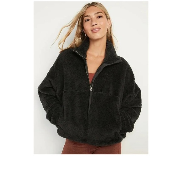 Old Navy Women Size M black High-Neck Half-Zip Sherpa Sweatshirt - Picture 8 of 9